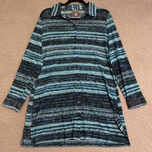 Chicos Travelers Sheer Long Sleeve Button Front Shirt Jacket Mesh Women 1 Medium